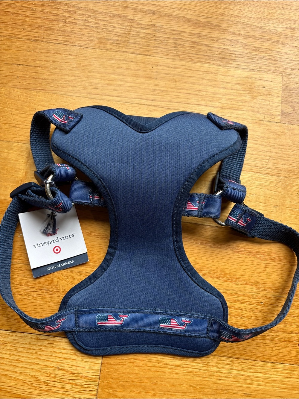 Vineyard Vines Navy Dog Harness with American Flag Whale Trim